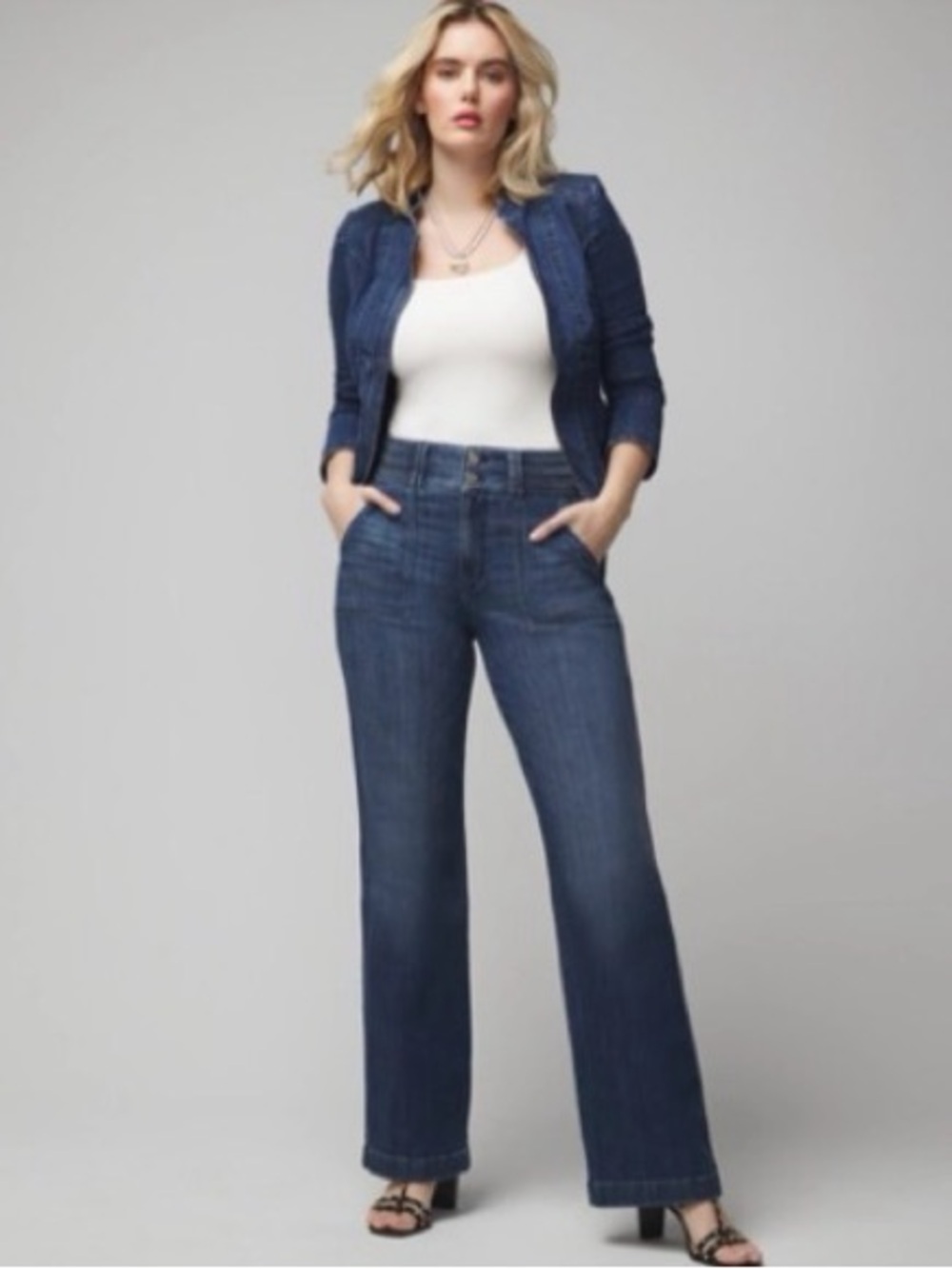 WHBM Curvy High-Rise Everyday Soft Novelty Waistband Trouser Jeans 10 LONG